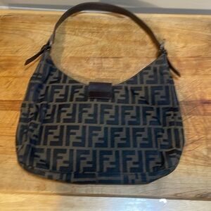 Vintage Fendi Brown Zucca Canvas Shoulder Bag
